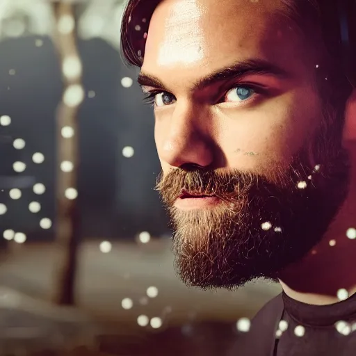 Image similar to Portrait of PewDiePie, splash art, movie still, cinematic lighting, dramatic, octane render, long lens, shallow depth of field, bokeh, anamorphic lens flare, 8k, hyper detailed, 35mm film grain