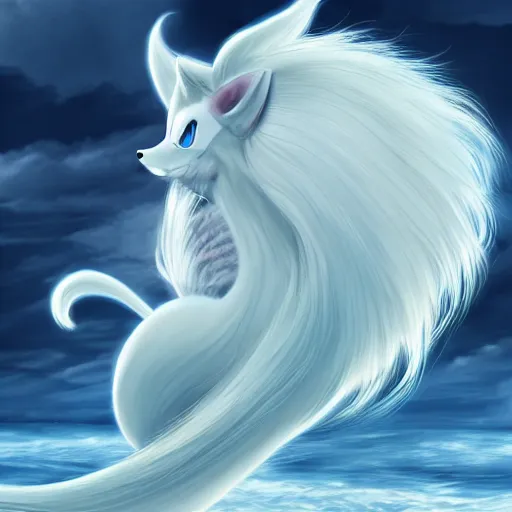 Image similar to Alolan Ninetails realistic digital art, trending on artstation