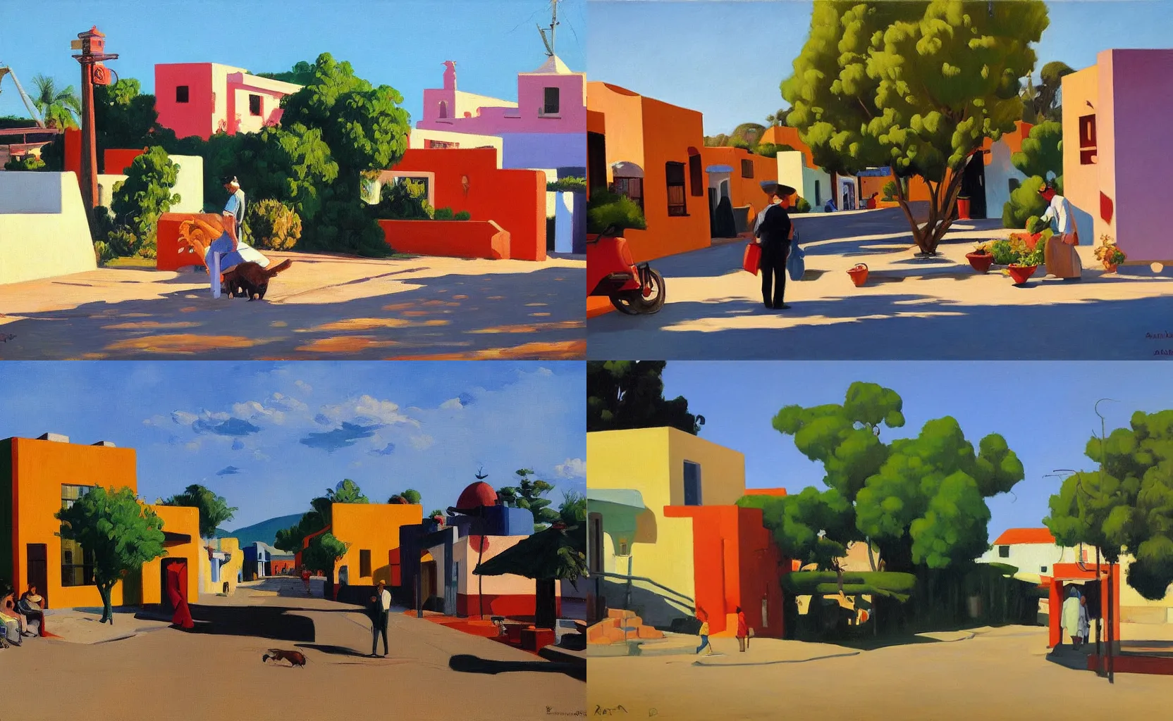 Prompt: a quaint rural Mexican town, painting by Ben Aronson and Edward Hopper