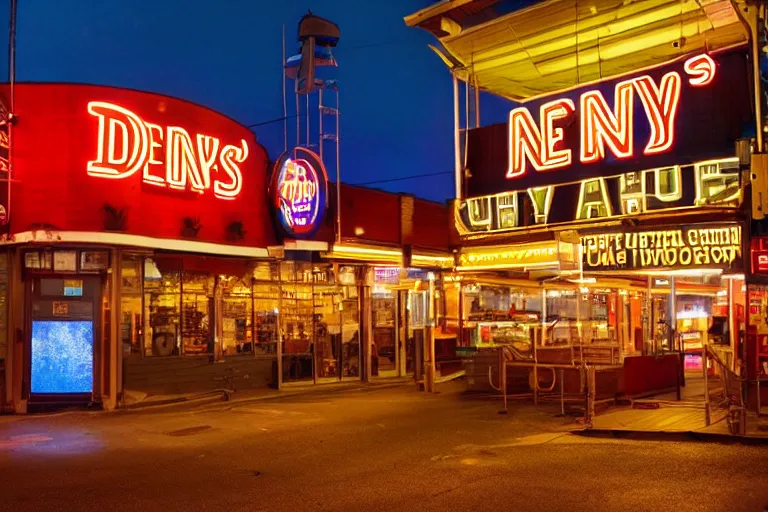 Prompt: a Denny's sign at night 4k