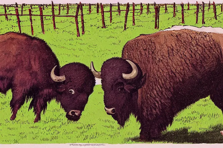 Image similar to a detailed illustration of a buffalo drinking red wine in a vineyard by a barn. by bill watterson and bob ringwood