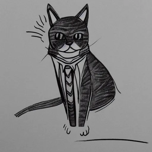 Prompt: a cat wearing a suit, line art