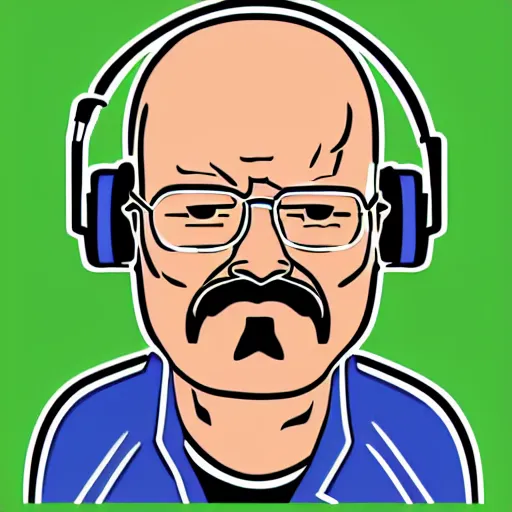 Image similar to a breaking-bad-walter-white, svg sticker, vector art, wearing headphones, jamming to music