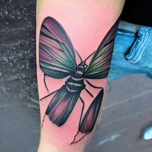 Image similar to hyper realistic insect tattoo,
