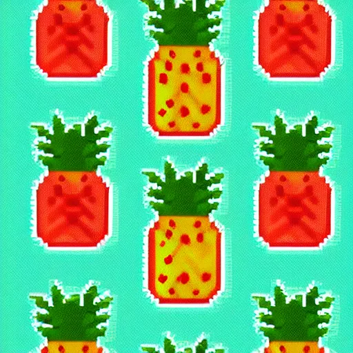 Prompt: digital pixel art of a pineapple and some strawberries