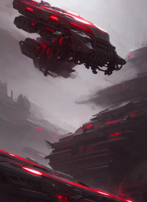 Prompt: wide view of epic muscular mechanical futuristic war machine with red and white accent. highly detailed, digital painting, concept art, smooth, sharp focus, illustration, art by greg rutkowski