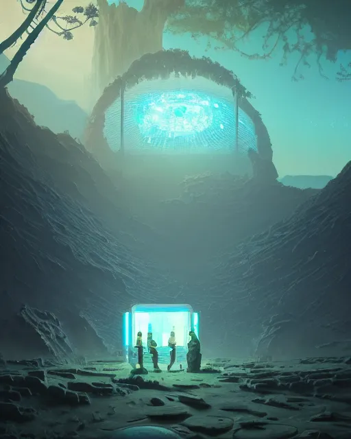 Prompt: long lost technology, ( ( antikythera ) ), silver, sci - fi, bioluminescence, futuristic complex 3 d render fantasy art by simon stalenhag, ilya kuvshinov, thomas kinkade, greg rutkowski, victo ngai. sharp focus, luminous, fractal leaves, intricate, highly detailed. post processing, ray tracing