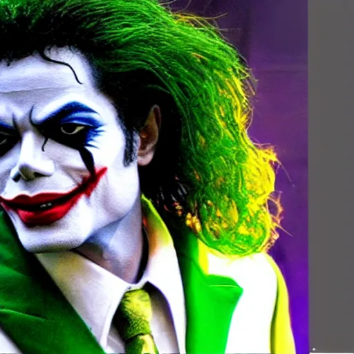 Image similar to stunning awe inspiring michael jackson as the joker, movie still 8 k hdr atmospheric lighting