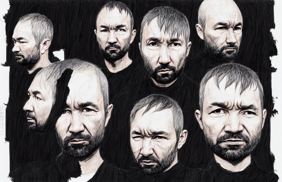 Image similar to autechre portrait, in the style of kim jung gi