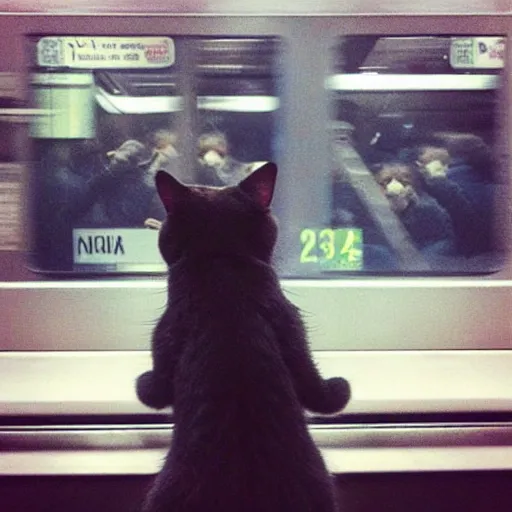 Image similar to “ a cat riding the subway in new york city, by daniel gerhartz ”