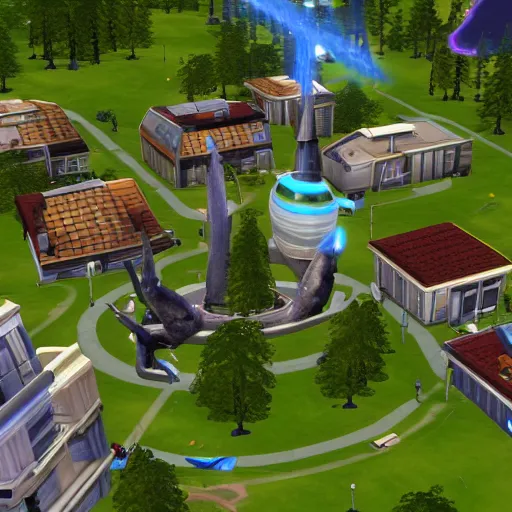 Prompt: alien invasion in the sims 2