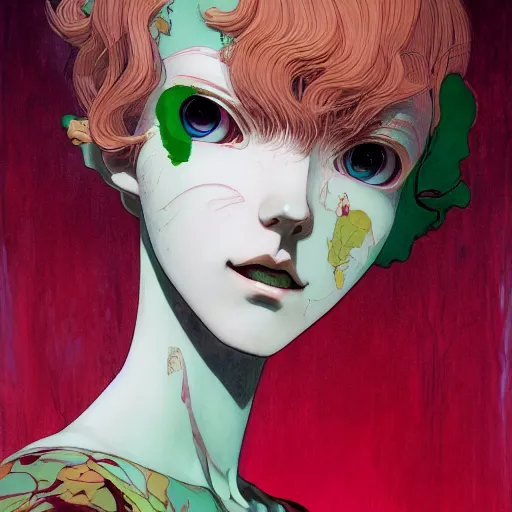 Image similar to prompt : pale red and deep green portrait soft light painted by james jean and katsuhiro otomo and erik jones, inspired by evangeleon anime, smooth face feature, intricate oil painting, high detail illustration, sharp high detail, manga and anime 1 9 9 9