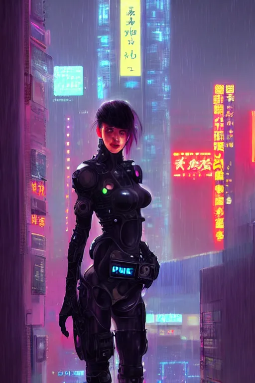 Image similar to portrait futuristic beautiful cyberpunk female police, in heavy rainning futuristic tokyo rooftop cyberpunk night, ssci-fi, fantasy, intricate, very very beautiful, elegant, neon light, highly detailed, digital painting, artstation, concept art, soft light, hdri, smooth, sharp focus, illustration, art by tian zi and craig mullins and WLOP and alphonse mucha