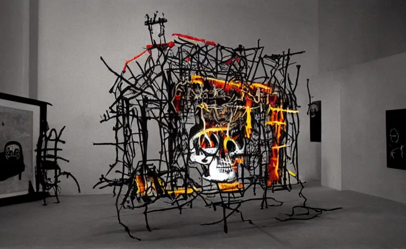 Image similar to photograph of a skull machine built by basquiat perfect composition masterpiece dramatic lighting