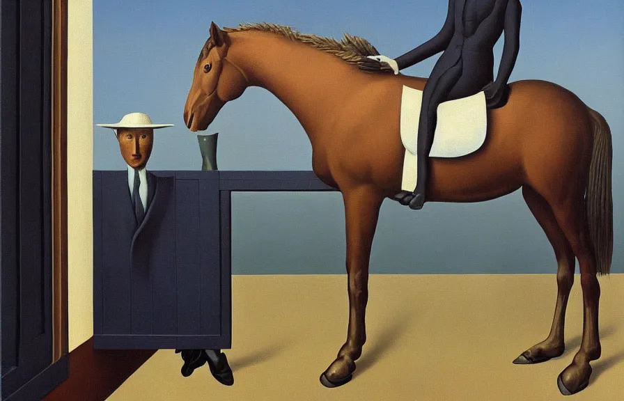 Image similar to surreal painting of a horse accountant by rene magritte