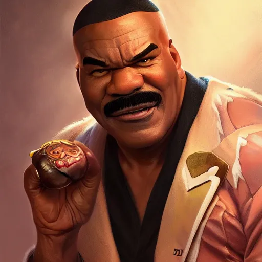 Image similar to ultra realistic steve harvey as balrog from street fighter, portrait, 4 k, ultra realistic, detailed focused art by artgerm and greg rutkowski and alphonse mucha