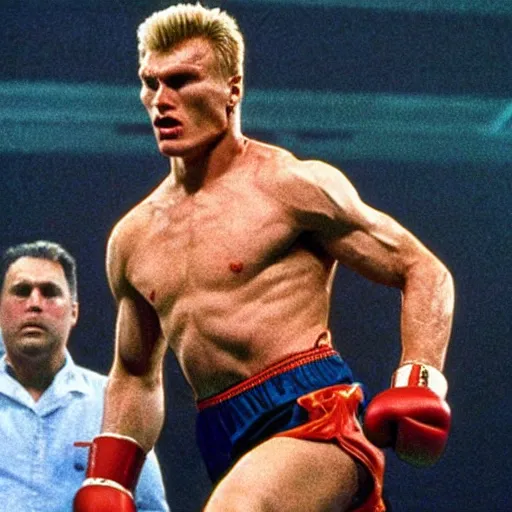 Prompt: dennis bergkamp as ivan drago in rocky iv, photorealistic, highly detailed, sharp focus, 4 k, movie still, dramatic