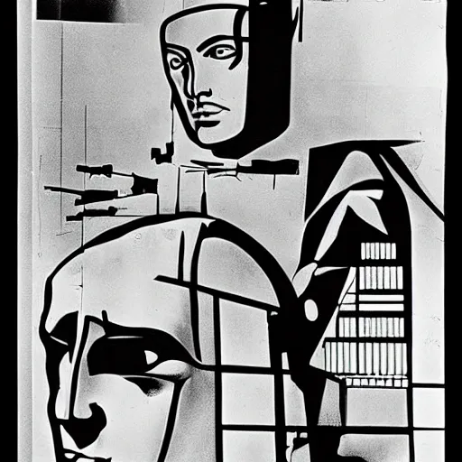 Image similar to cyborg of fritz lang's metropolis, litography by andy warhol