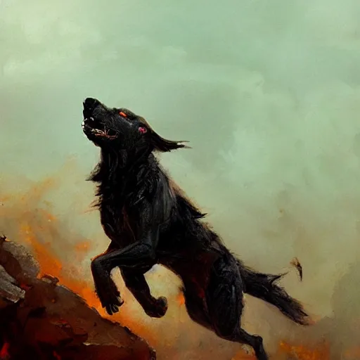 Prompt: hellhound on the hunt, oil painting, by Greg Rutkowski