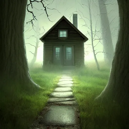 Prompt: a notepad as front door for a cottage in the woods, trending on artstation, detailed digital art, eerie thriller aesthetic!!!!,