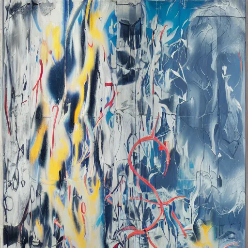 Prompt: the holy graffiti spray can shinig over the depth of destiny by georg baselitz and georgia o'keeffe