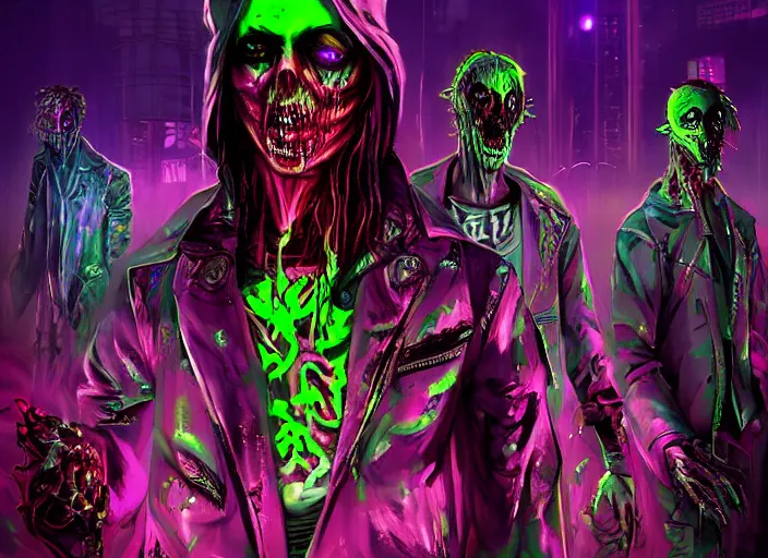 Prompt: neo-futuristic cyberpunk undead zombie men at a neon rave, by kelley jones, cyberhorror-punk, stunning, horror art, dark tones, #film, cgsociety, scary, creepy, wow, artstation, 8k, high gloss::Horror, ultra detailed, character art, concept art, DnD art, cinematic detailed, nightmare machine, godmachine, trending on artstation, unreal engine 5 rendering, cinematic, greig fraser cinematography, epic composition