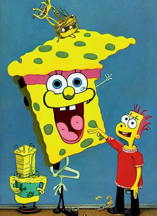 Prompt: spongebob SquarePants painted by Norman Rockwell