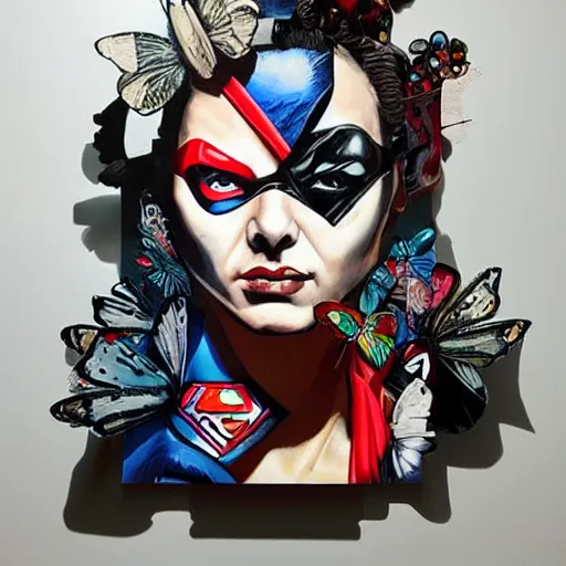 Prompt: a beautiful sculpture designed by Sandra Chevrier, superhero