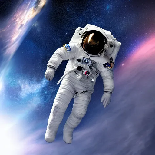 Image similar to photograph of an astronaut against the absolute darkness of space, full body photo,, 8 k