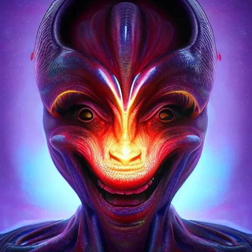 Prompt: photorealistic alien deity. hyperdetailed photorealism, 1 0 8 megapixels, amazing depth, glowing rich colors, powerful imagery, psychedelic overtones, 3 d finalrender, 3 d shading, cinematic lighting, artstation concept art