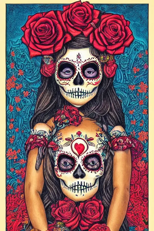 Image similar to Illustration of a sugar skull day of the dead girl, art by johfra bosschart