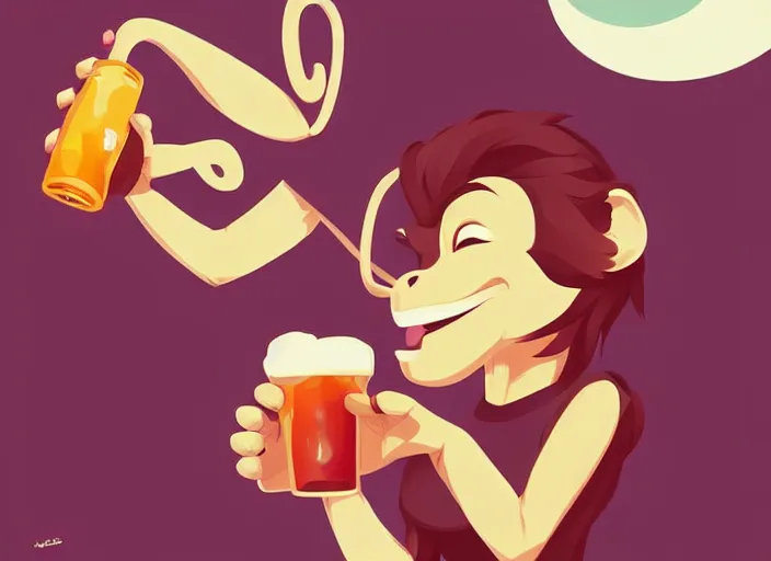 Image similar to cute monkey drinking beer. clean cel shaded vector art. behance hd by lois van baarle, artgerm, helen huang, by makoto shinkai and ilya kuvshinov, rossdraws, illustration, art by ilya kuvshinov