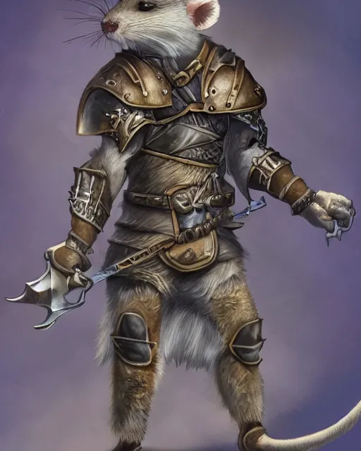 Image similar to a full body shot of an anthro furry rat wearing a fantasy medieval armor striking a heroic pose, fantasy, artstation, furry art, furaffinity, deviantart, symmetrical, highly detailed, award winning, trending