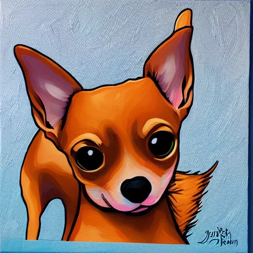 Prompt: a jeremiah ketner acrylic impasto! illustration of an adorable and cute tan chihuahua