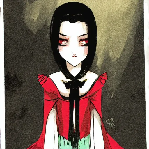regal vampire girl with a slight frown. illustration, | Stable Diffusion