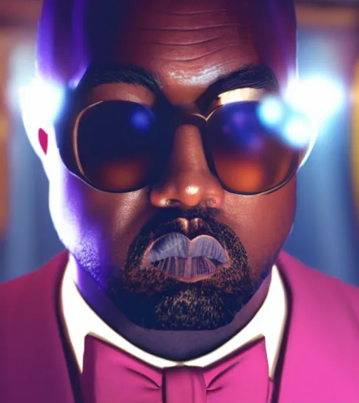 Image similar to Portrait of Kanye West as willy wonka in fallout new vegas, splash art, movie still, cinematic lighting, dramatic, octane render, long lens, shallow depth of field, bokeh, anamorphic lens flare, 8k, hyper detailed, 35mm film grain