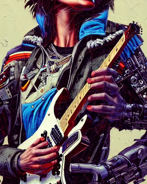 Prompt: a portrait of an anthropomorphic cyberpunk hawk shredding an electric guitar by sandra chevrier, by jon foster, detailed render, tape deck, epic composition, cybernetics, 4 k realistic, cryengine, realistic shaded lighting, sharp focus, masterpiece, by enki bilal