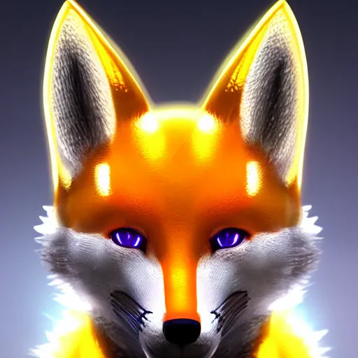 Image similar to chrome fox, glossy, metallic, neon, symmetrical, tribal patterns, realistic, unreal engine, octane, redshift, artstation, behance