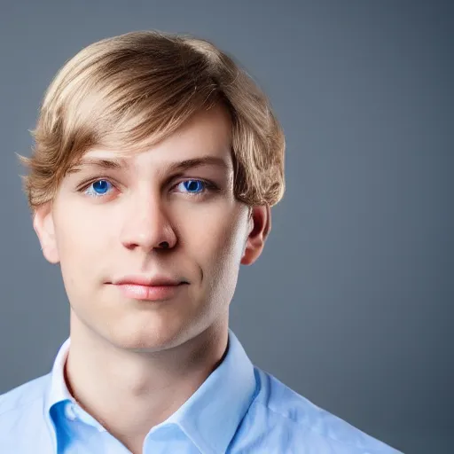 Image similar to angelic Blue eyed blond young man, corporate portait, headshot, profile