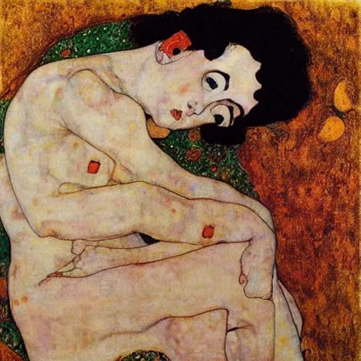 Image similar to goddess of transcendential consciousness, egon schiele, gustav klimt