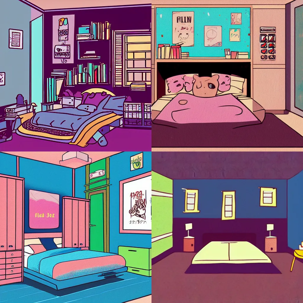 Prompt: illustration of 90s anime lofi bedroom