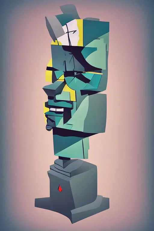 Image similar to cubist moai statue cutout digital illustration cartoon colorful beeple