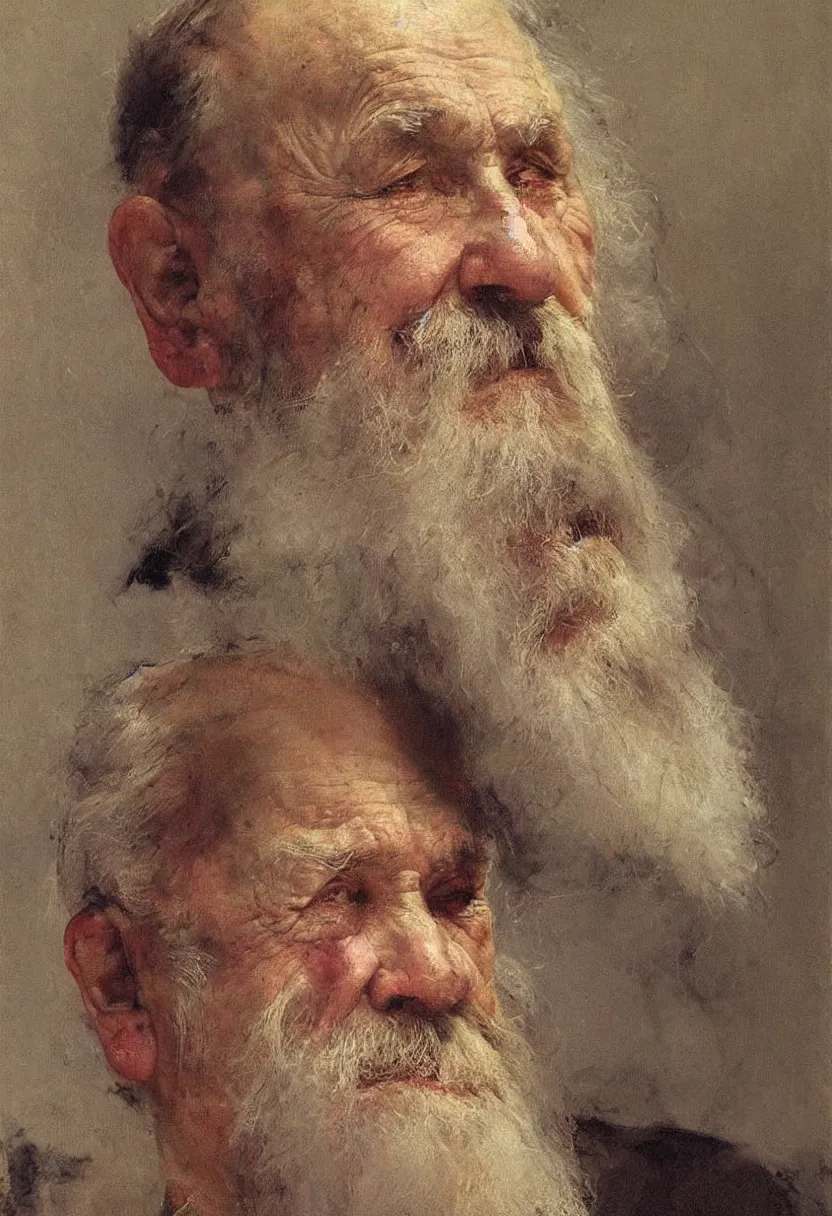 Image similar to Painting by Ilya Repin, face, portrait of an old man