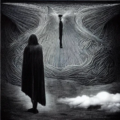 Image similar to One day, I am going to grow wings, a chemical reaction, hysterical and useless., radiohead album art cover, A photography portrait by Stanley Donwood and Zdzislaw Beksinski