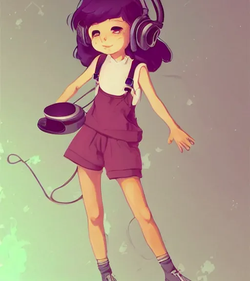 Prompt: beautiful little girl character inspired by 9 0's fashion and by madeline from celeste, art by rossdraws, wlop, ilya kuvshinov, artgem lau, sakimichan and makoto shinkai, concept art, headphones, anatomically correct, extremely coherent, realistic