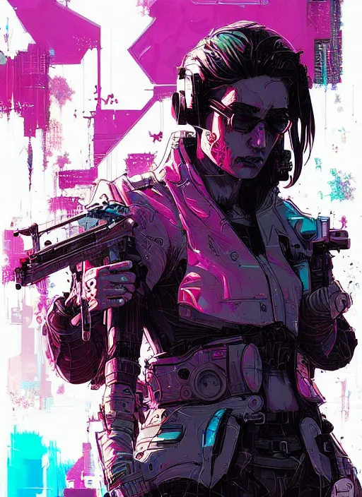 Prompt: cyberpunk cartel infiltrator by josan gonzalez splash art graphic design color splash high contrasting art, fantasy, highly detailed, art by greg rutkowski