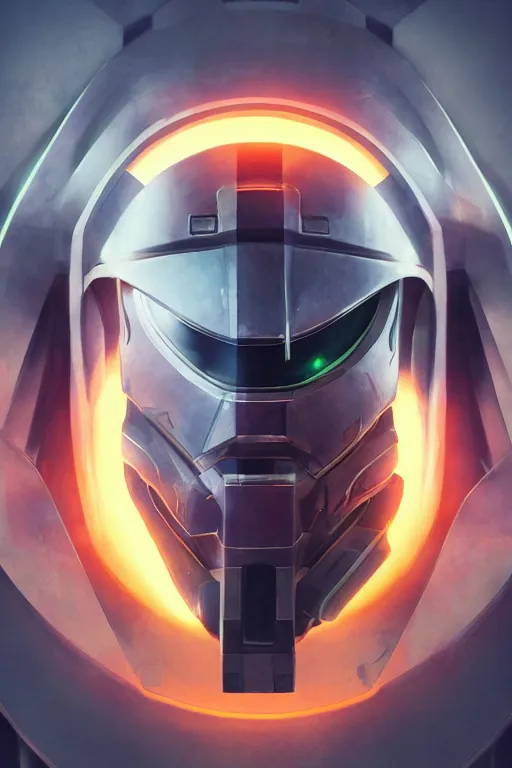 Image similar to robot ninja mask helmet halo master chief radiating a glowing aura global illumination ray tracing hdr fanart arstation by ian pesty and katarzyna da bek chmiel