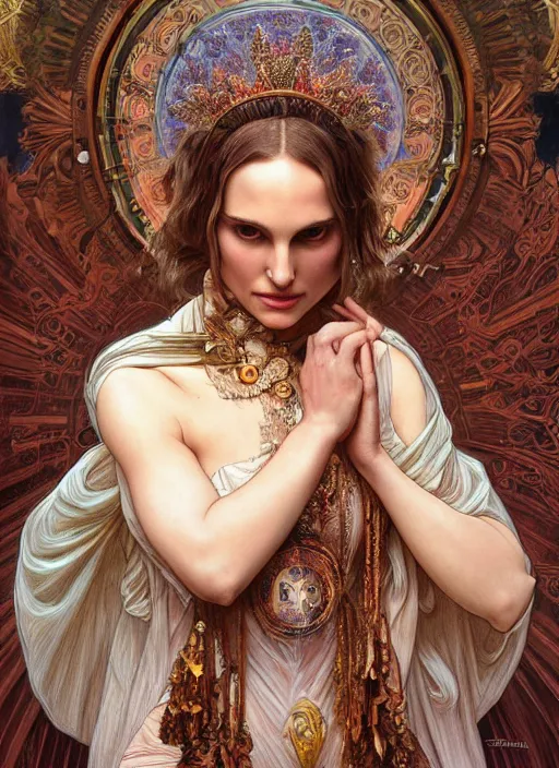 Image similar to Natalie Portman as God of Love, cute, fantasy, intricate, elegant, highly detailed, digital painting, 4k, HDR, concept art, smooth, sharp focus, illustration, art by alphonse mucha,artgerm, H R Giger