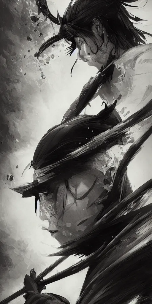 Image similar to highly detailed beautiful black and white photography of a samurai, splash, sharp focus, dynamic lighting, elegant harmony, beauty, masterpiece, by riccardo federici, by james jean, by craig mullins, by lois van baarle, by makoto shinkai, by greg tocchini, by greg rutkowski, illustration, ink draw, pen,