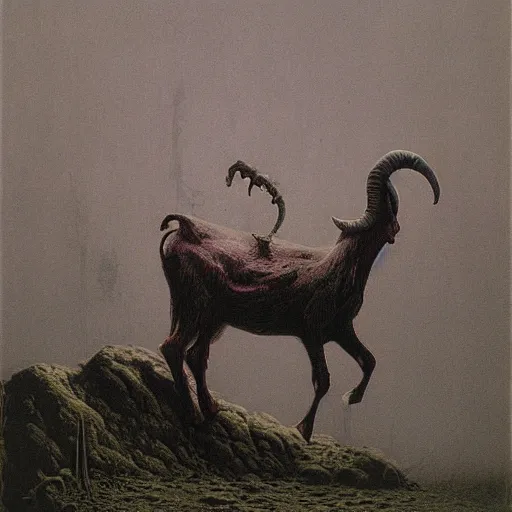 Prompt: a goat devil in the style of dark souls by zdzisław beksiński